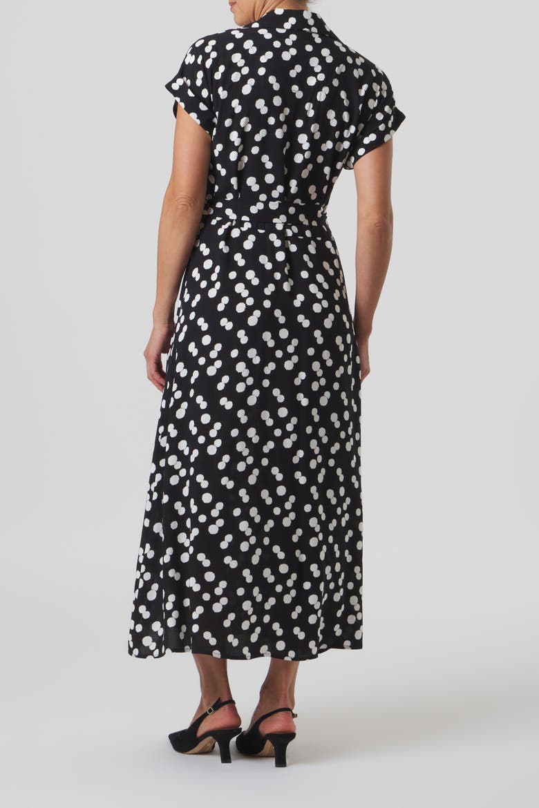Sloane Dot Print Belted Shirt Dress, Alternate, color, Black