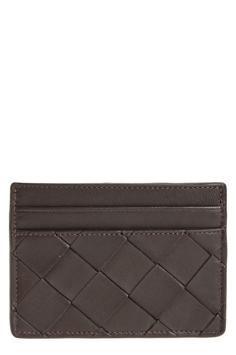 Woven Leather Card Case, Main, color, BROWN COFFEE
