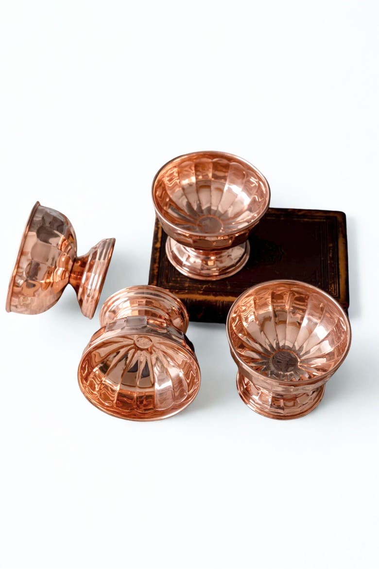 Vintage Inspired Copper Pedestal Bowls with Scalloped Panel Design - Set of 2, Alternate, color, Copper