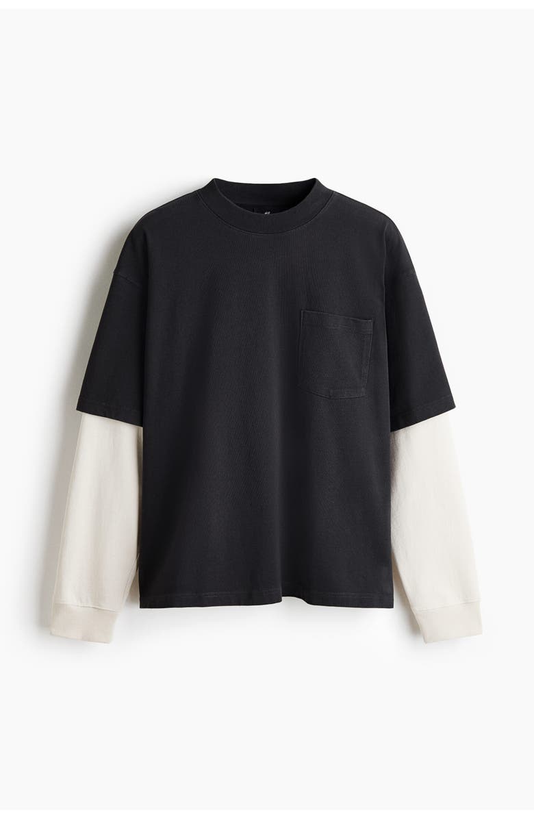 H&M Oversized Fit Layered Cotton Top, Main, color, Black/Color Block