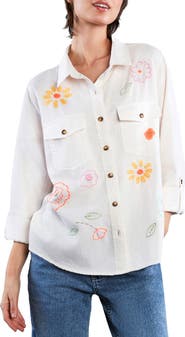 Billy T Happy Meadow Embroidered Denim Graphic Button-Up Shirt