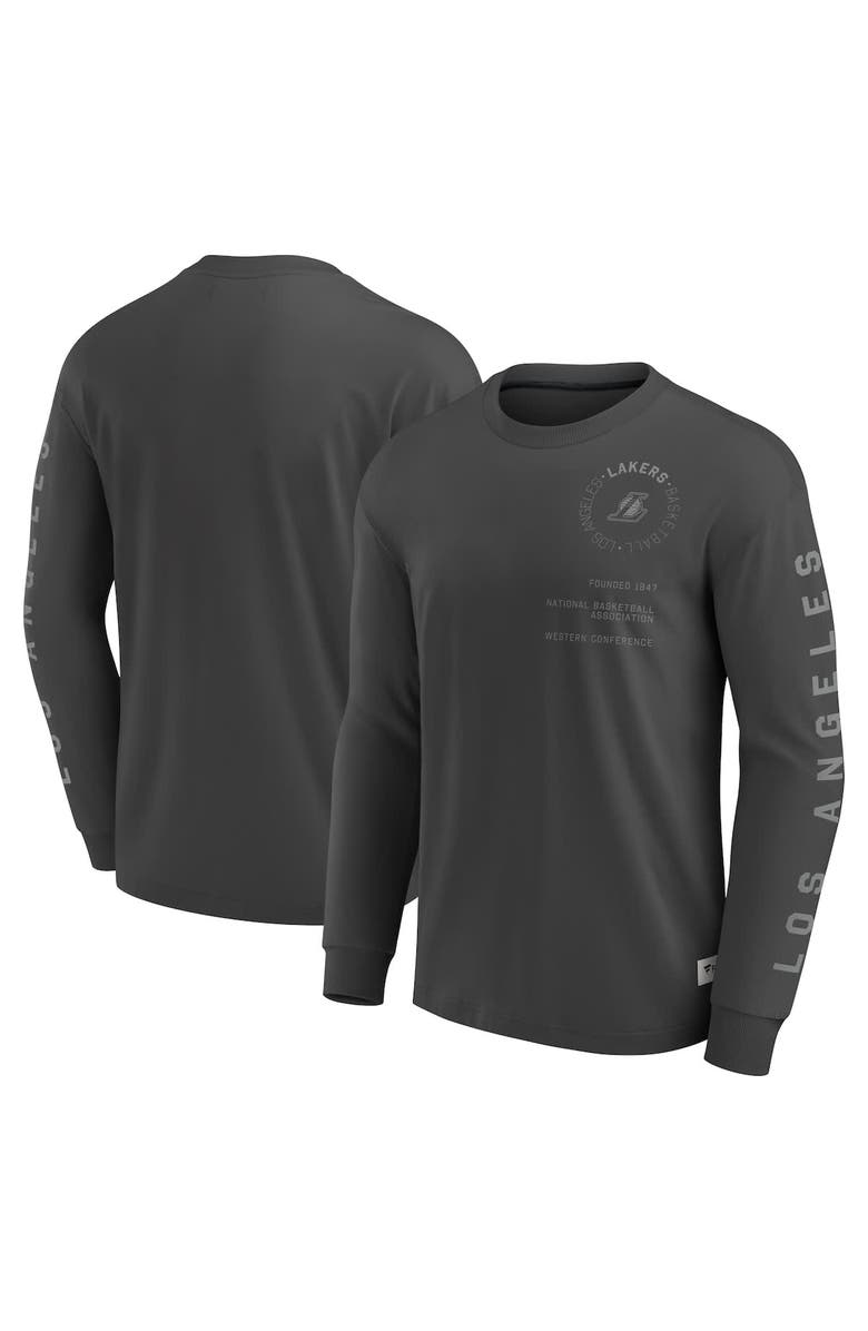 FANATICS Men's Fanatics Gray Los Angeles Lakers Elements Future Ground Tonal Info Long Sleeve T-Shirt, Main, color, Gray