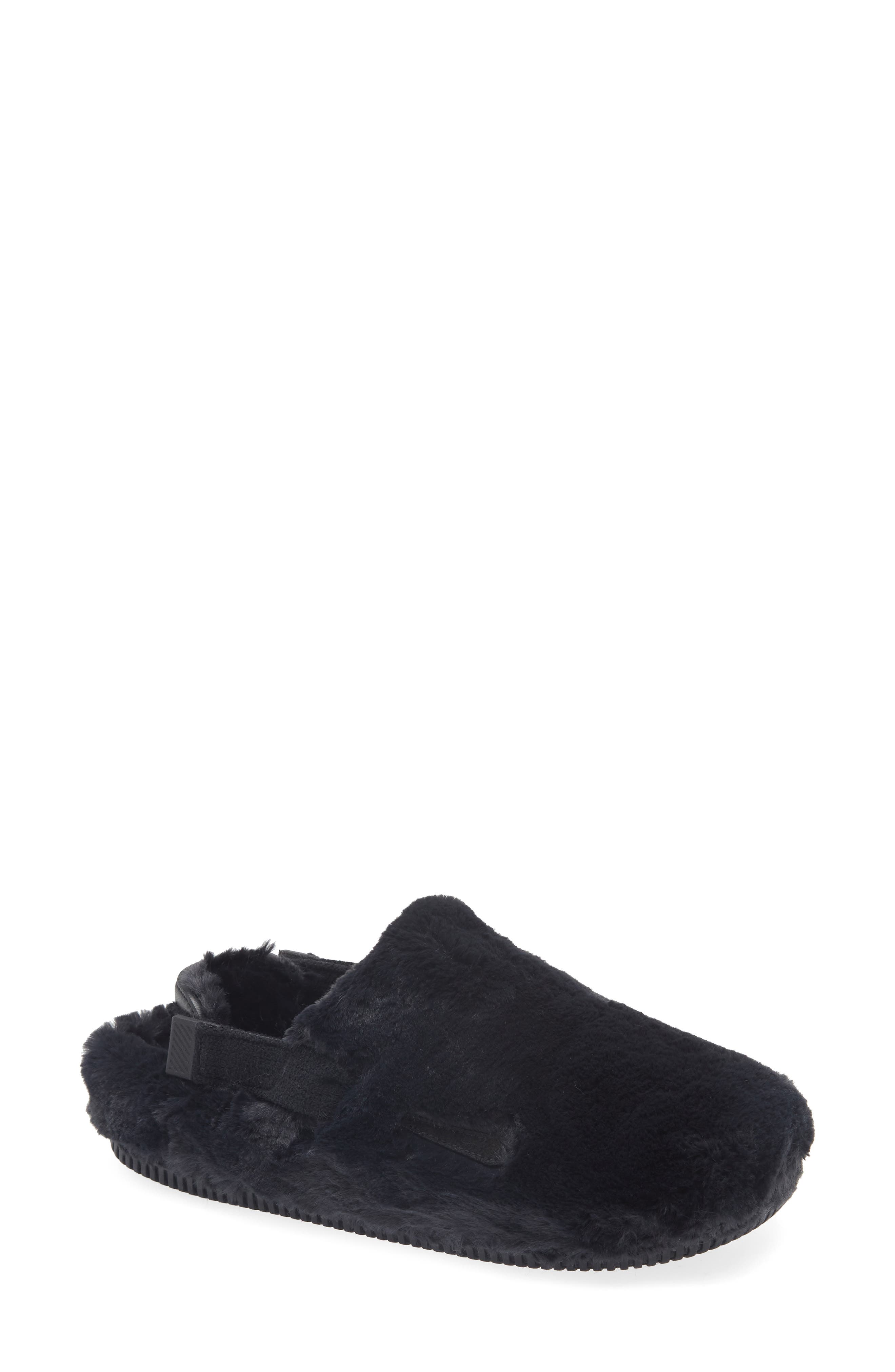 Nike Calm Faux Fur Mule, Main, color, Black/ Black