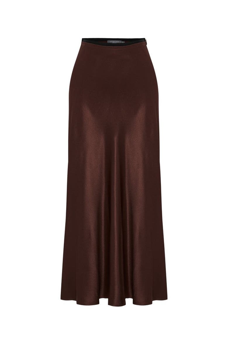 Satin Midi Skirt, Alternate, color, BROWN