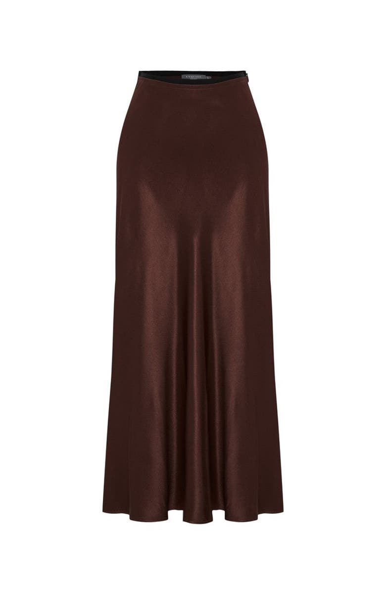 Exquise Satin Midi Skirt, Alternate, color, Brown