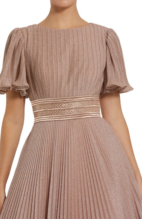 Mac Duggal Shimmering Pleated A-line Gown In Rose Gold