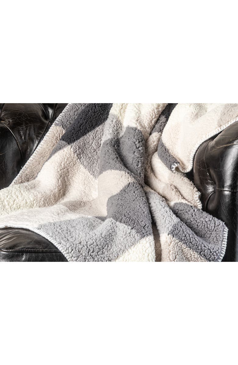 LUXE Faux Shearling Throw Blanket, Alternate, color, Grey Plaid Combo