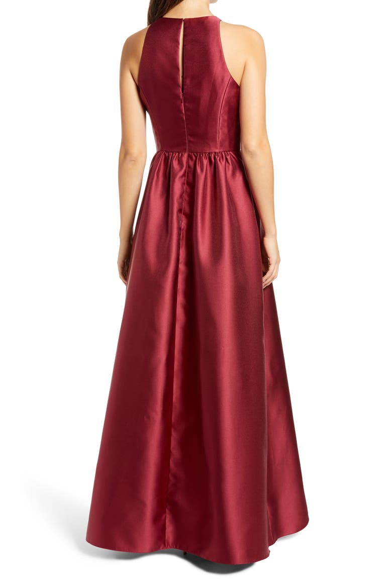 Satin A-Line Gown, Alternate, color, BURGUNDY