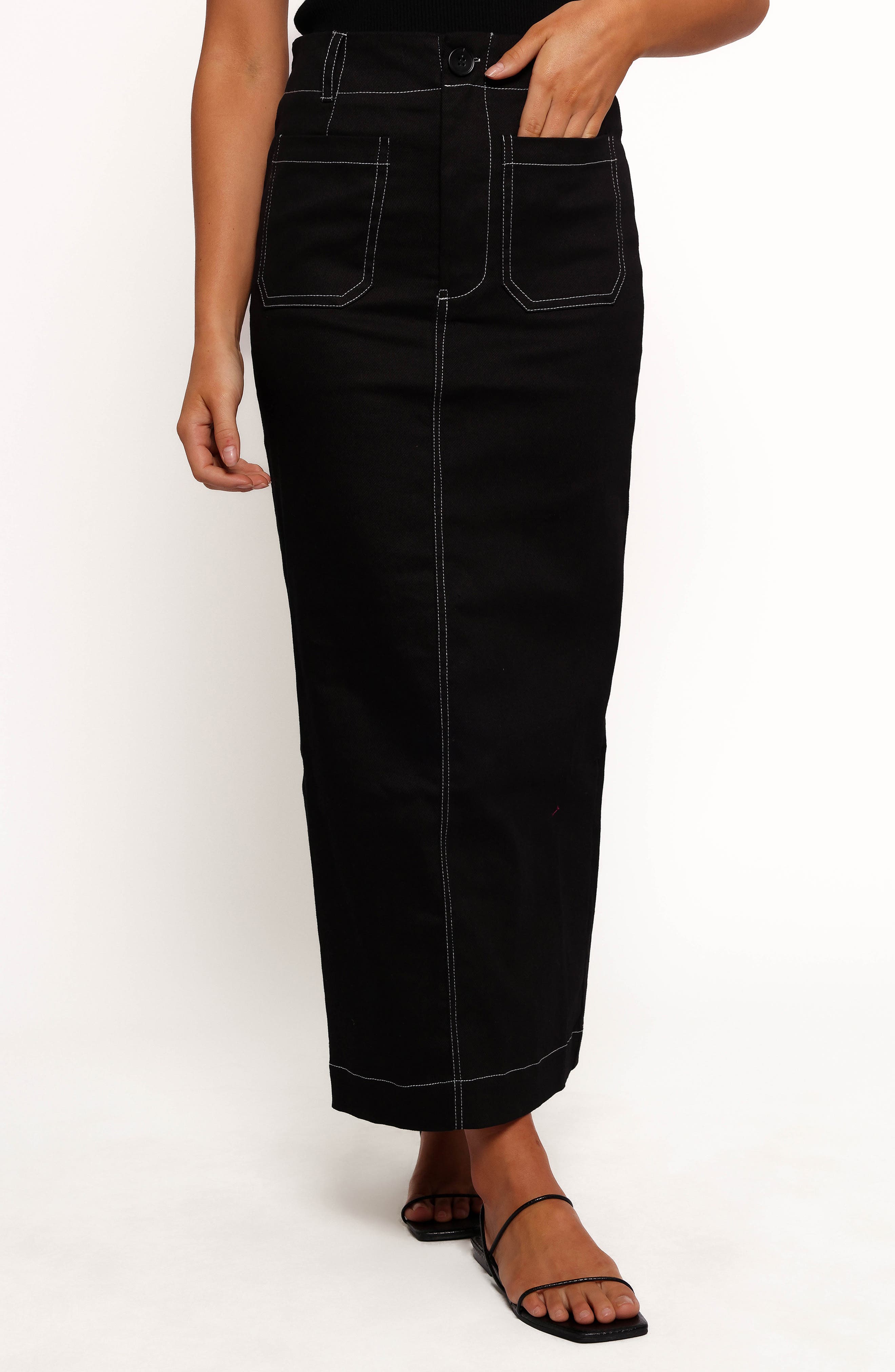 Petal & Pup Nikko Topstitch Detail Stretch Cotton Midi Skirt