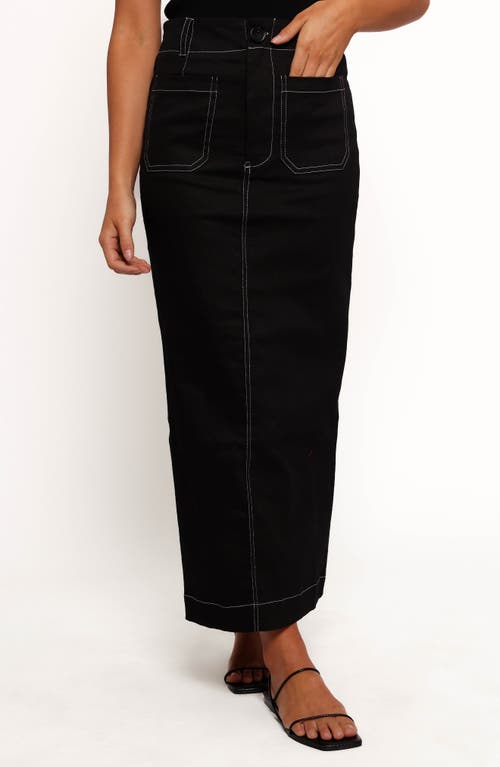 Petal And Pup Petal & Pup Nikko Topstitch Detail Stretch Cotton Midi Skirt In Black
