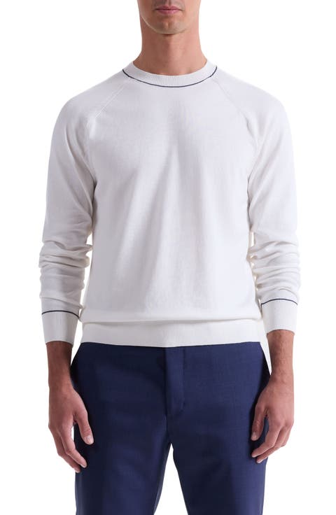 Tipped Cotton Blend Crewneck Sweater