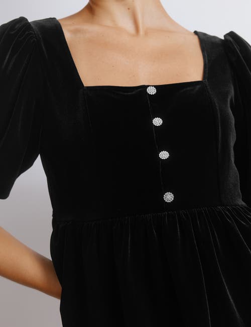 Albaray Diamonte Velvet Puff Sleeve Top In Black