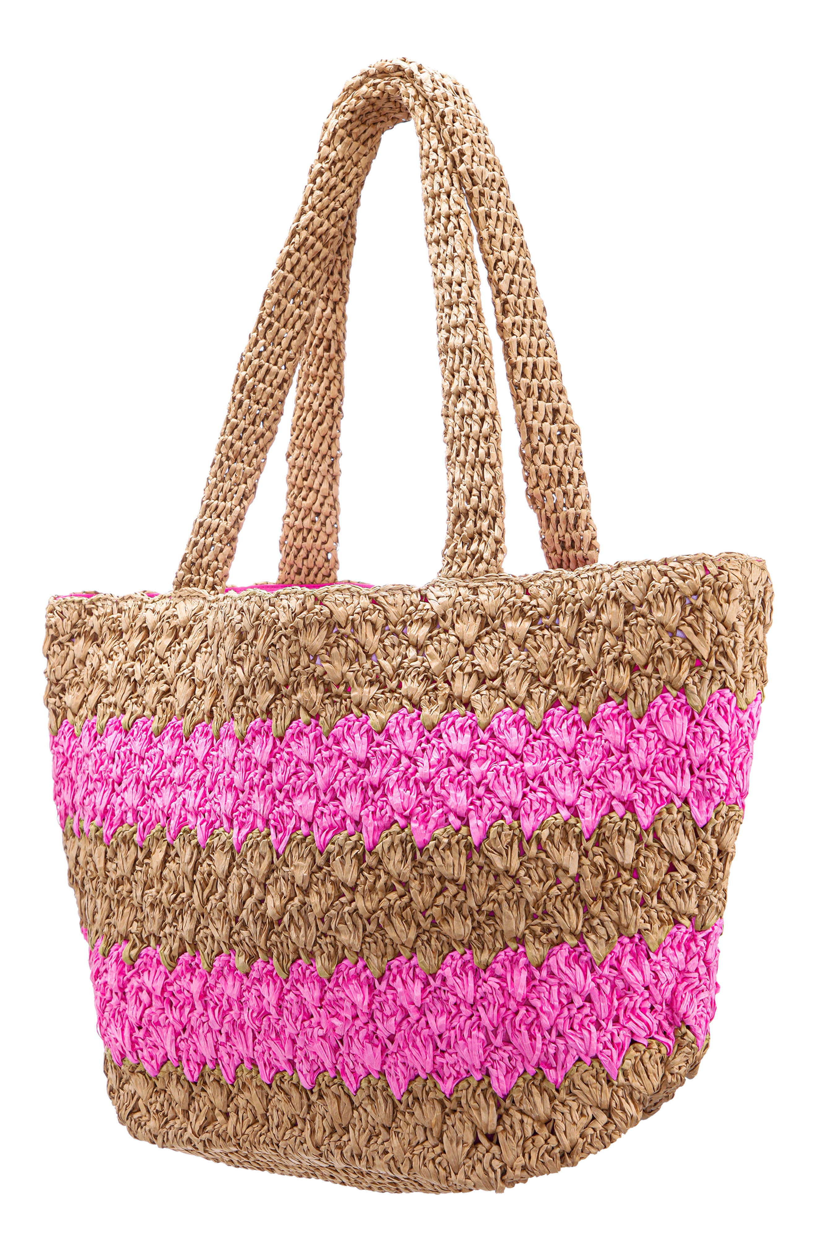 Nina Adah Faux Raffia Tote, Alternate, color, Natural-Pink