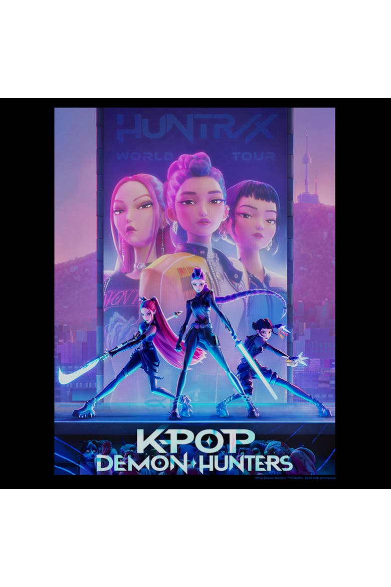 Juniors KPop Demon Hunters Trio Poster T Shirt, Alternate, color, Black