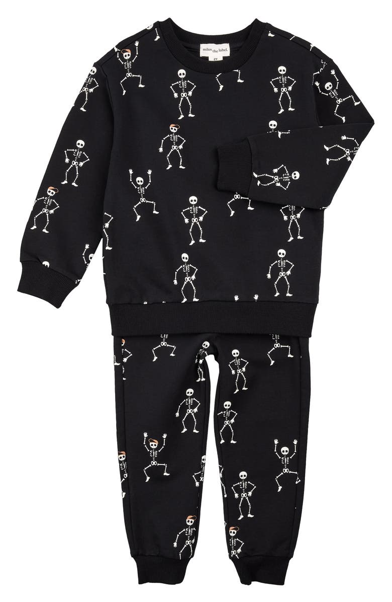 MILES THE LABEL Glow in the Dark Dancing Skeletons Crewneck Sweatshirt, Main, color, Black