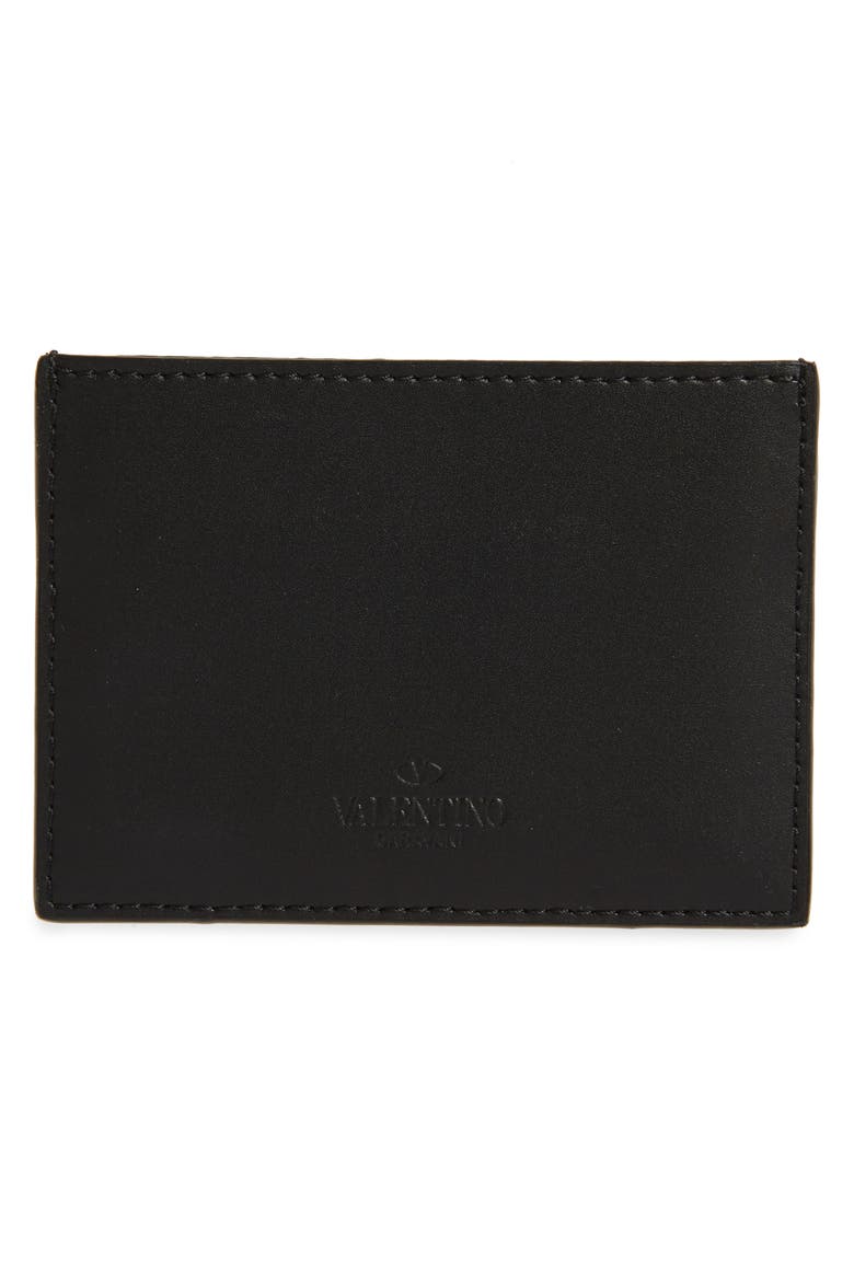 Valentino VLTN Leather Card Holder, Alternate, color, BLACK