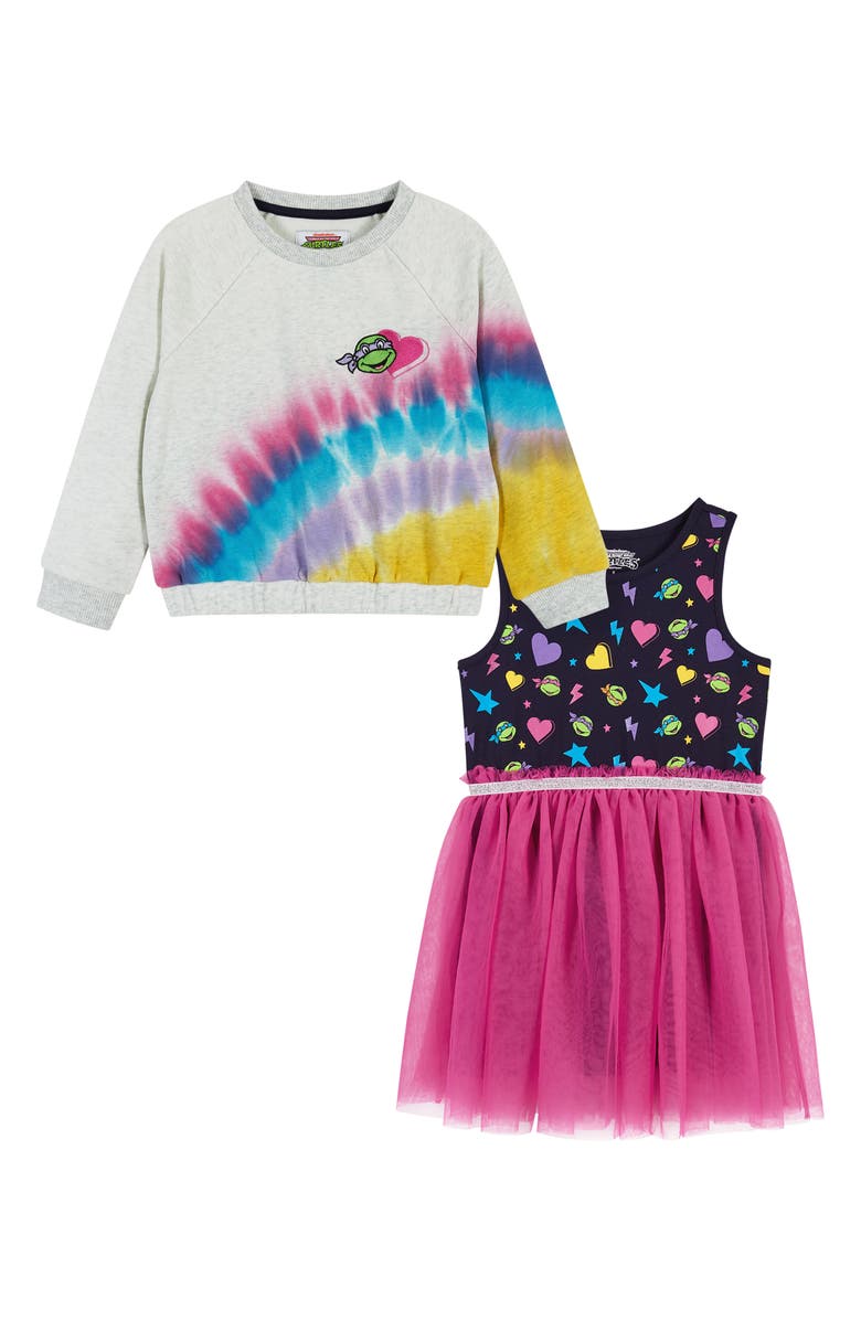Andy & Evan x Teenage Mutant Ninja Turtles<sup>®</sup> Sweatshirt & Tutu Tank Dress Set, Main, color, Pink Multi