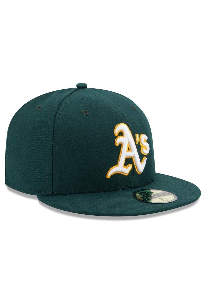 Men's New Era Green Oakland Athletics Road Authentic Collection On Field 59FIFTY Performance Fitted Hat, Alternate, color, GREEN