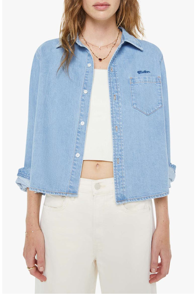 The Honor Roll Logo Embroidered Denim Crop Button-Up Shirt, Main, color, GRAND SLAM