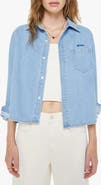 MOTHER The Honor Roll Logo Embroidered Denim Crop Button-Up Shirt