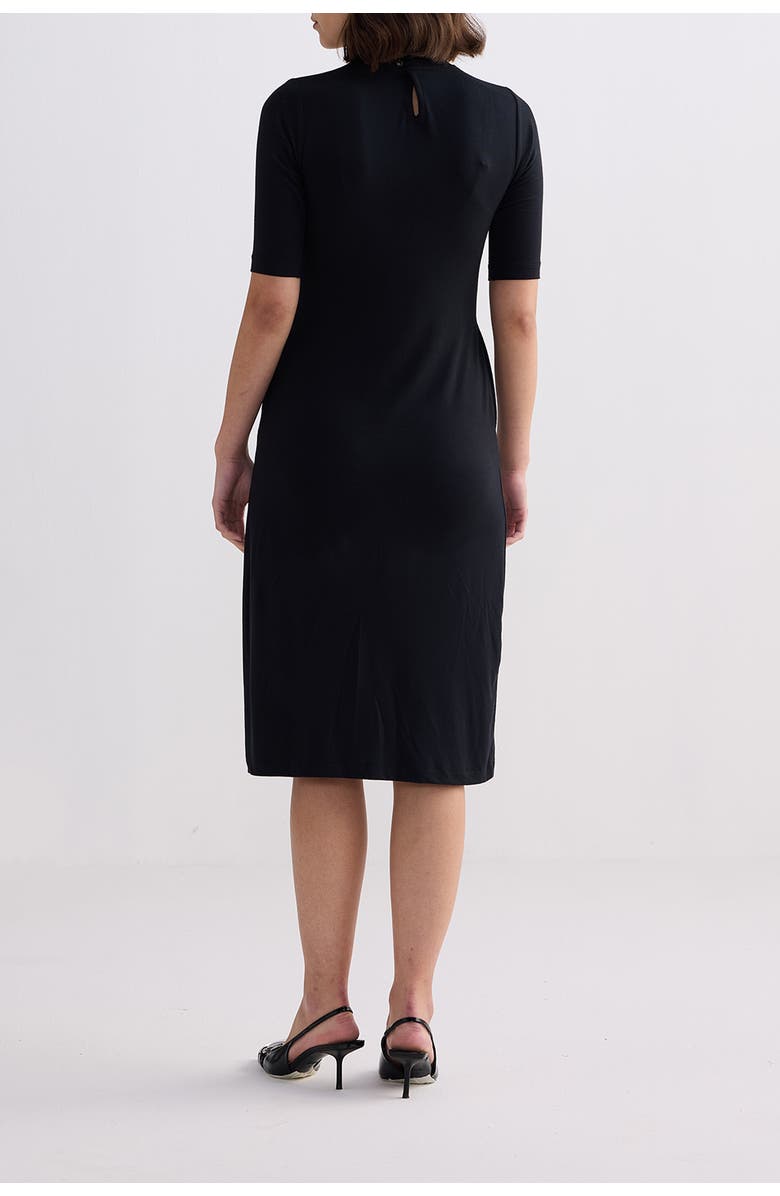 Reistor High Crew Neck Fitted Dress with Elbow Sleeves, Alternate, color, Black