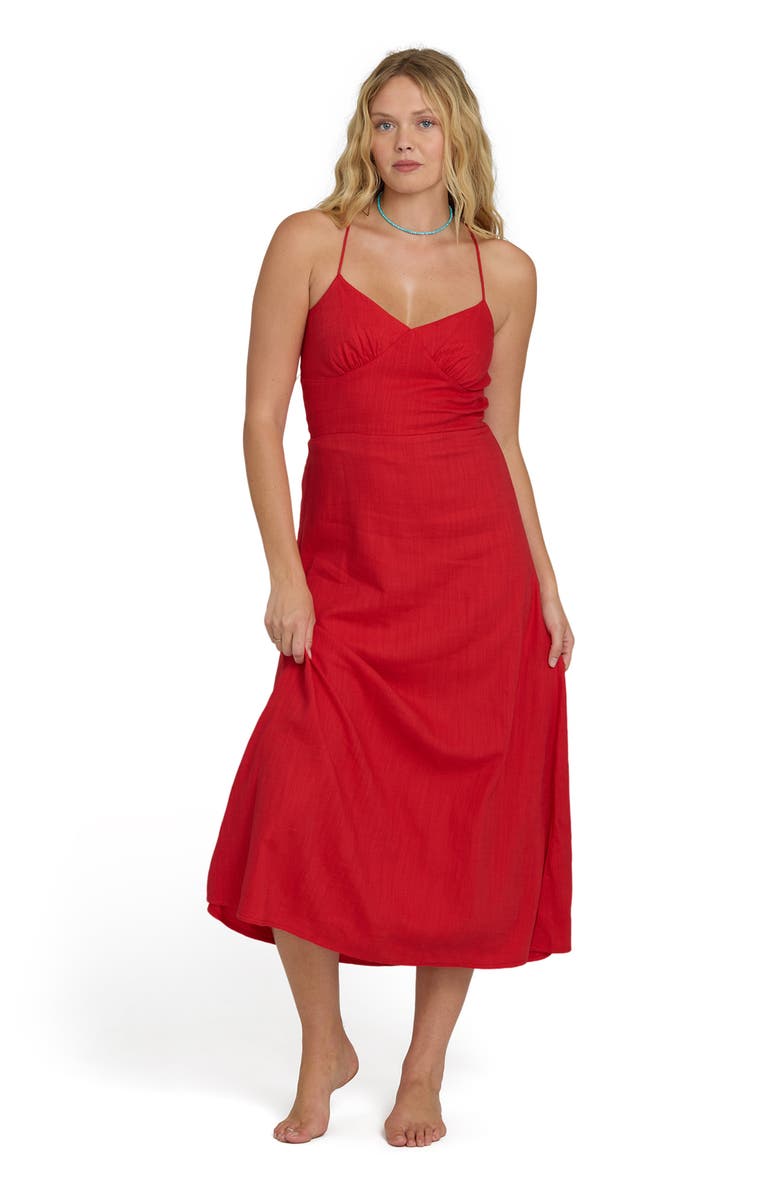 Billabong Take it Back Cotton Blend Midi Sundress, Alternate, color, Fiesta Red