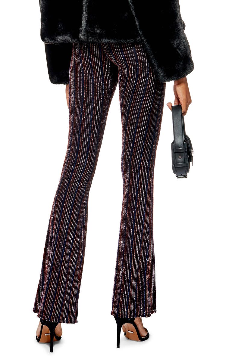 Topshop Glitter Stripe Flare Leg Pants, Alternate, color, 