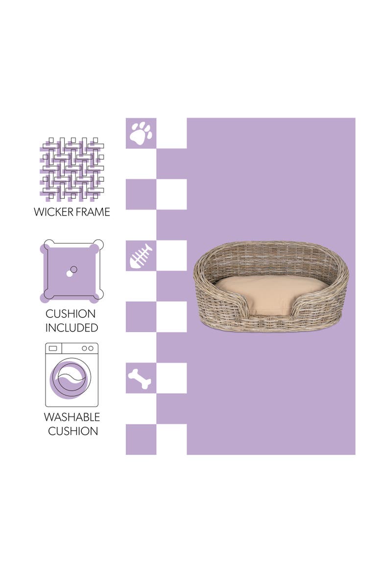 Curvy Classic Handwoven Rattan Pet Bed with Machine-Washable Cushion, Alternate, color, Kubu Gray (28.5L x 17.5W)