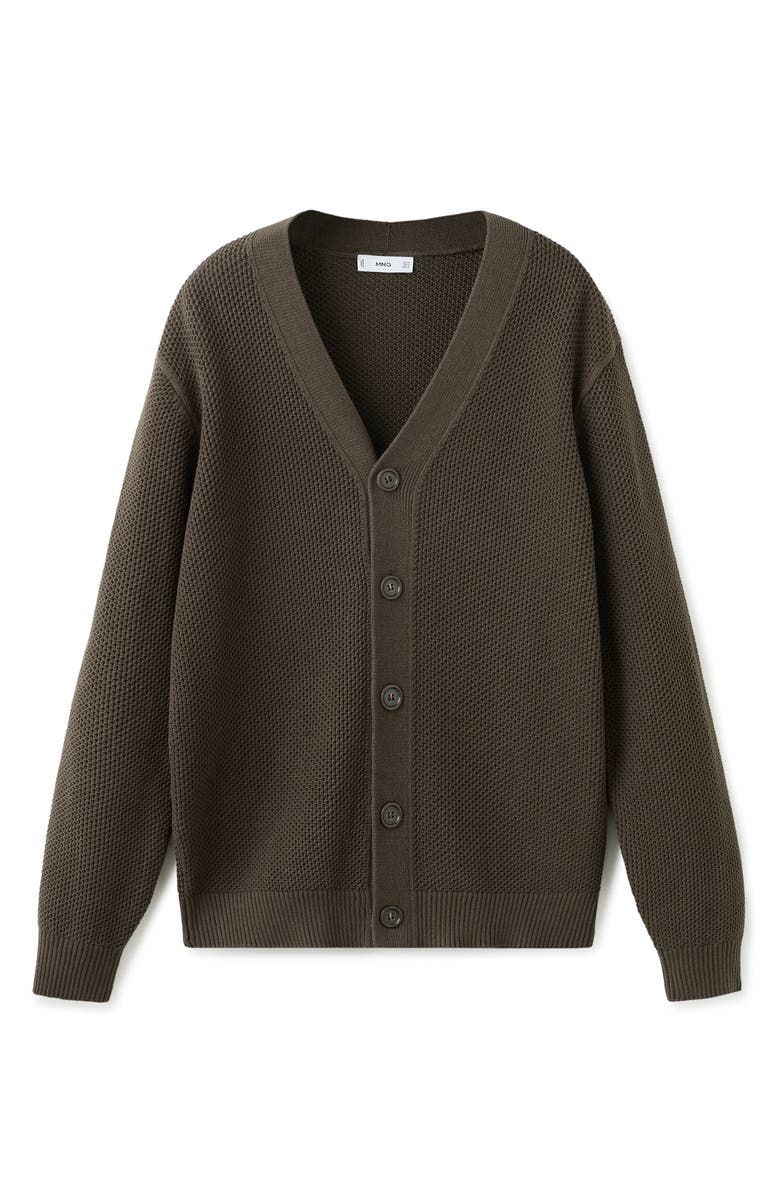 MANGO Microstructure Cotton Blend Cardigan, Alternate, color, Chocolate