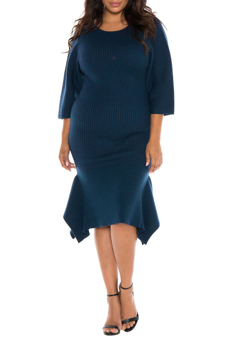 Handkerchief Hem Sweater Dress, Main, color, DEEP BLUE NAVY