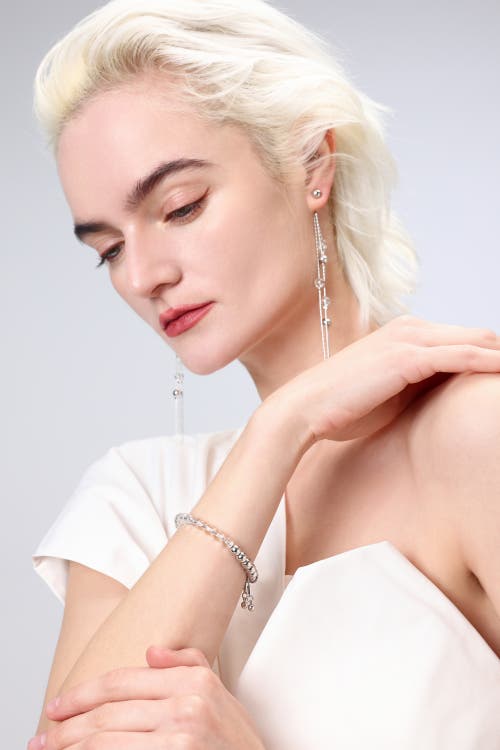 Classicharms Frostlily Clear Crystal And Bead Bolo Bracelet In Metallic