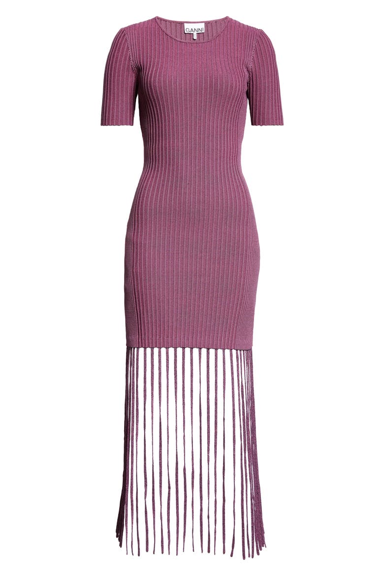 Melange Rib Fringe Detail Knit Dress, Alternate, color, FIJI FLOWER