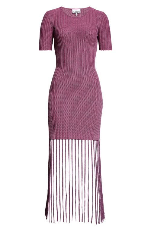 Ganni Melange Rib Fringe Detail Knit Dress In Fiji Flower
