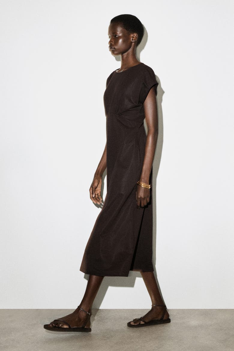 stretch-cotton poplin maxi dress Universal Standard Women's Yuli Long Sleeve Stretch Midi - Black × Loveshackfancy Floral Puff Indulgence Color:BLUSH-PRTCRLGZ neck · Button closure