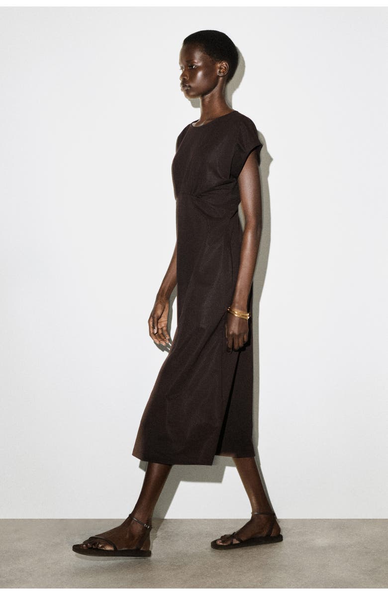 COS Sculpted Gathered Jersey Midi Dress, Alternate, color, Brown