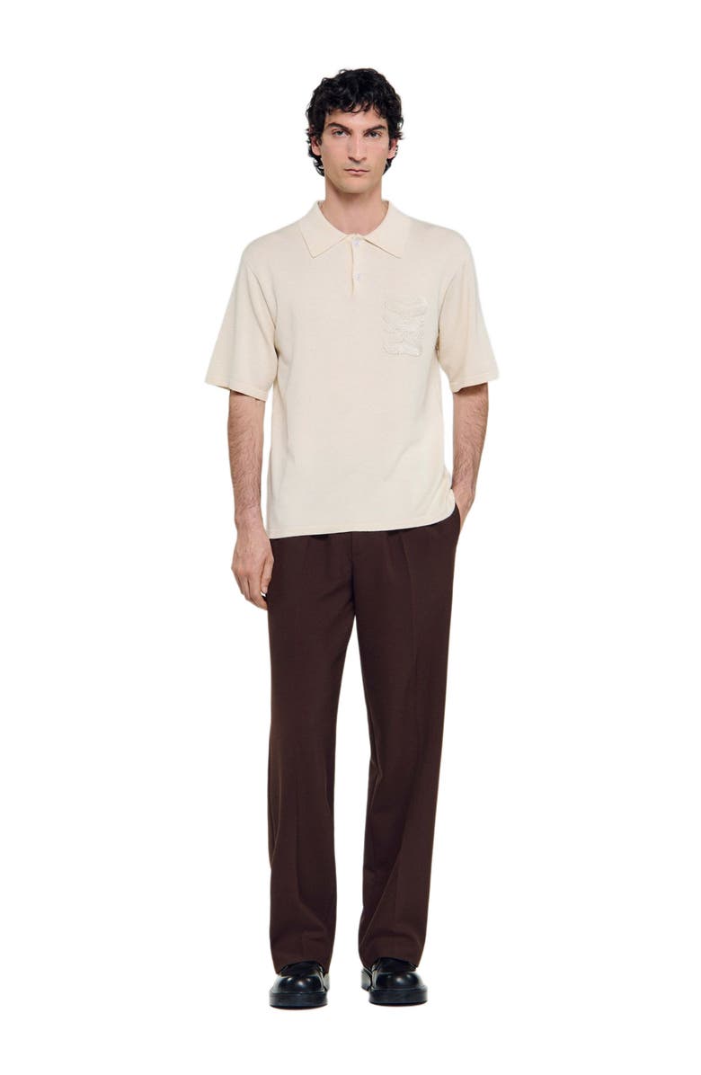 SANDRO Polo with rope embroidery, Alternate, color, Butter Cream