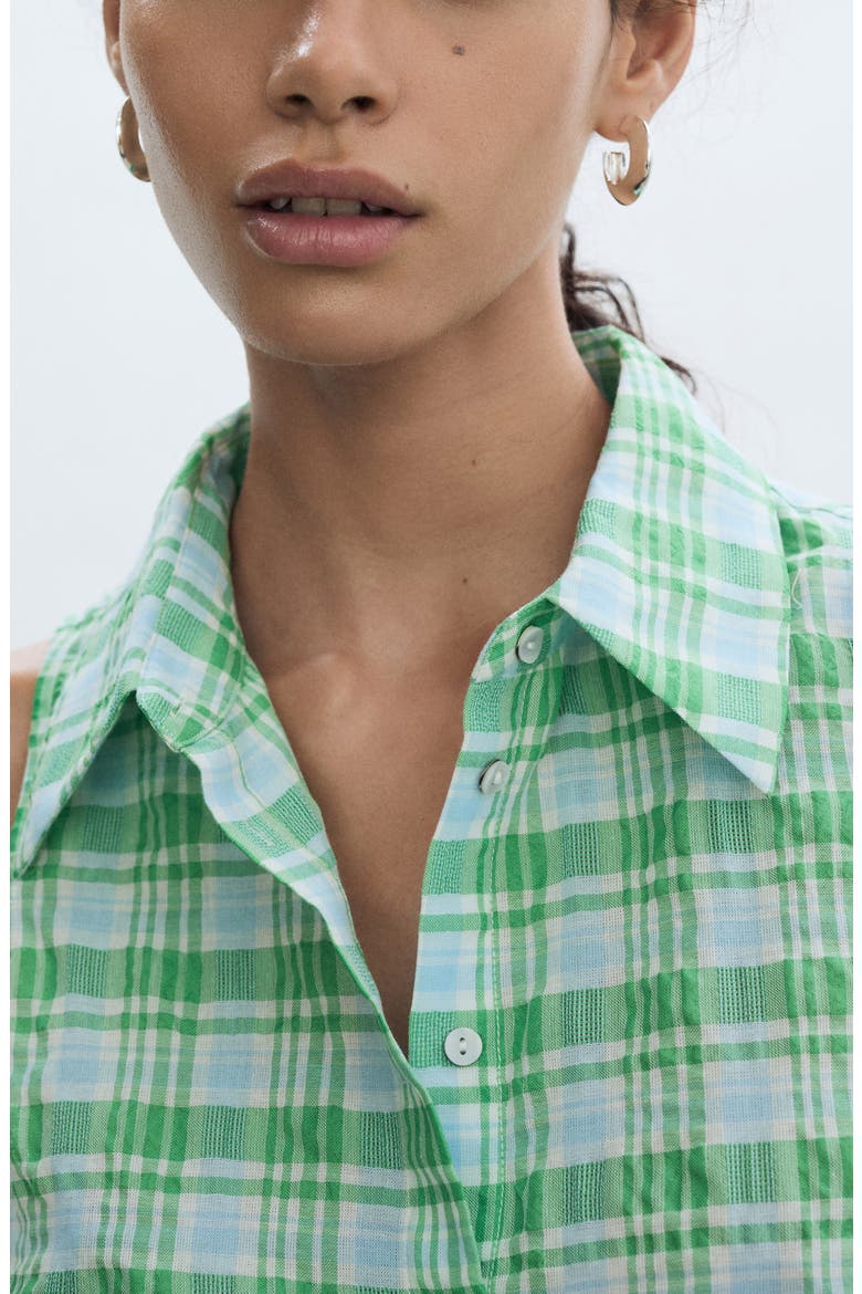 Check Sleeveless Button-Up Top, Alternate, color, GREEN