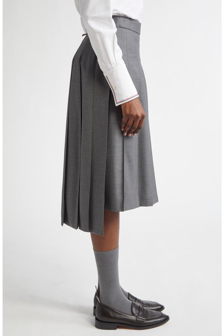 Drop Back Pleated Merino Wool Skirt, Alternate, color, MED GREY
