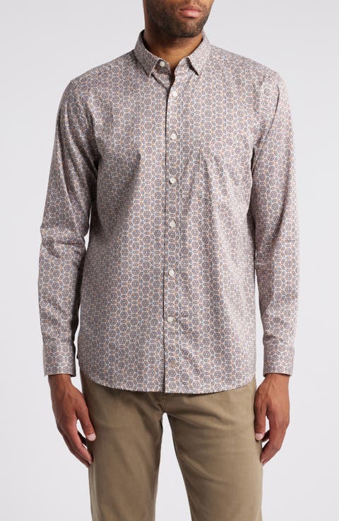 Geometric Medallion Print Button-Up Shirt