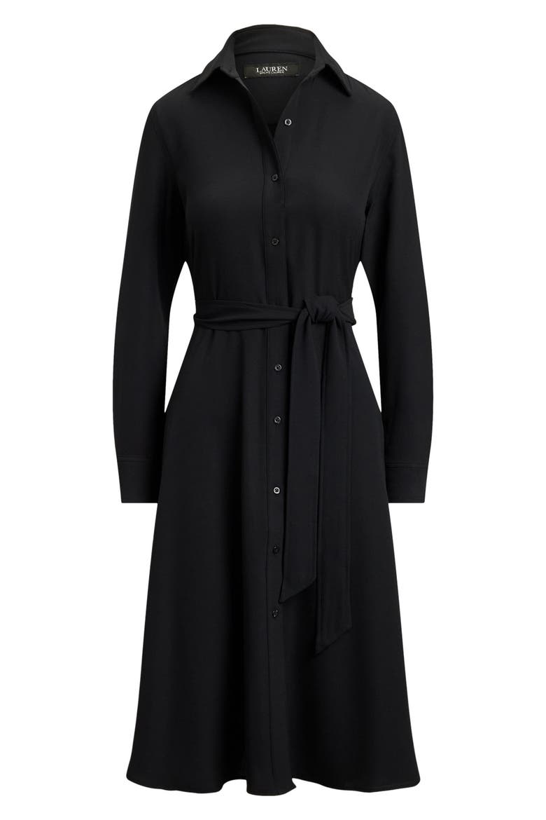 Belted Double Face Georgette Shirtdress, Alternate, color, BLACK