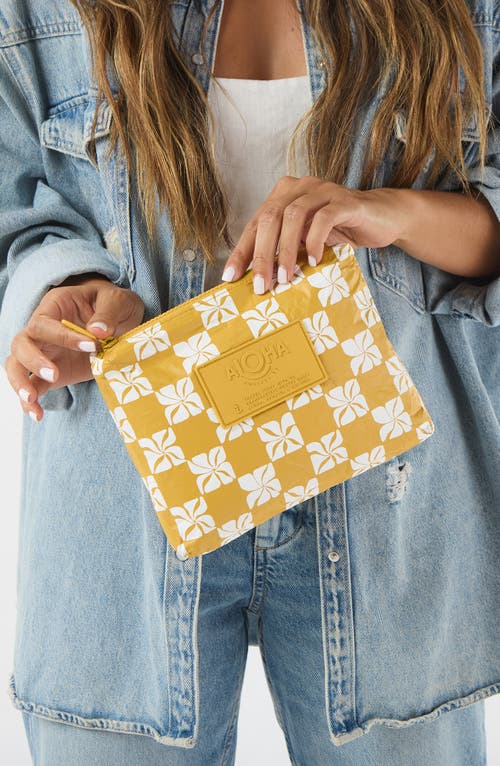 Aloha Collection Small Pua Check Water Resistant Tyvek® Zip Pouch In Yellow