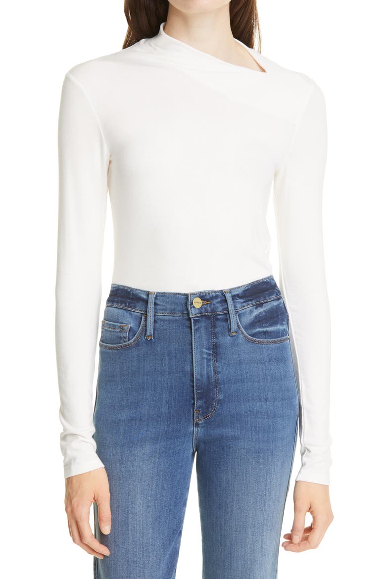 Asymmetric Mock Neck Top, Main, color, IVORY CLOUD