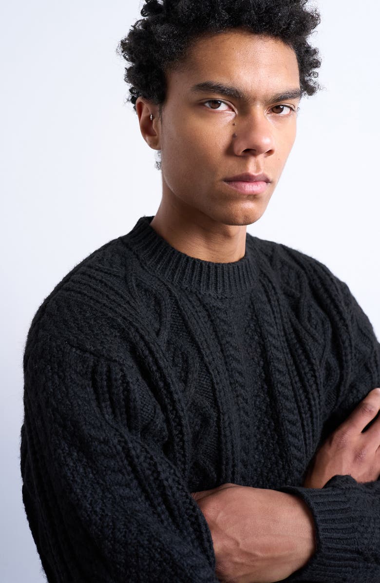 Topman Chunky Cable Sweater, Alternate, color, Black