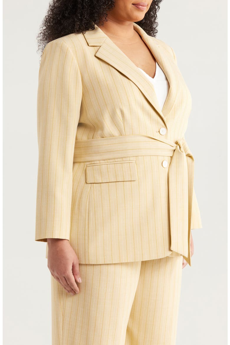 Pinstripe Belted Blazer, Alternate, color, OCHRE