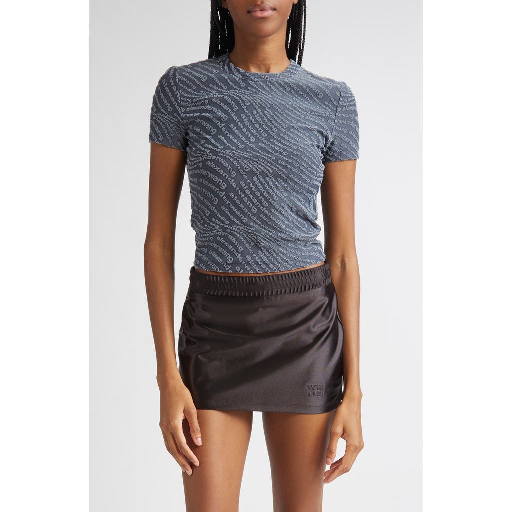 Alexander Wang Short Sleeve Round Neck Cropped Top In Gray