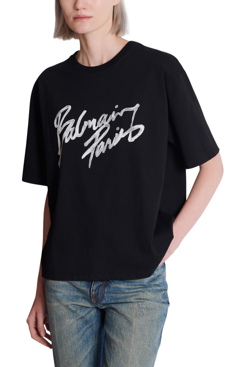 Boxy T-shirt with Balmain Paris Brush print, Alternate, color, black