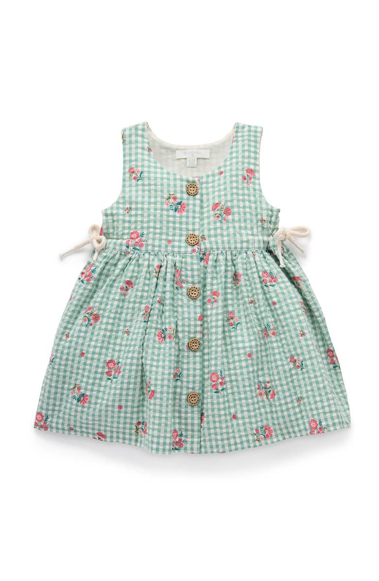 Purebaby Gingham Pinnie, Main, color, Frida Print