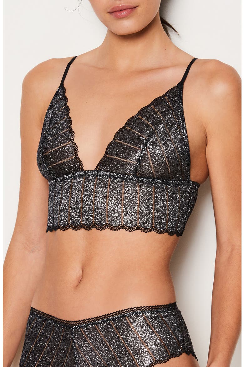 Illusions Metallic Longline Bralette, Main, color, BLACK