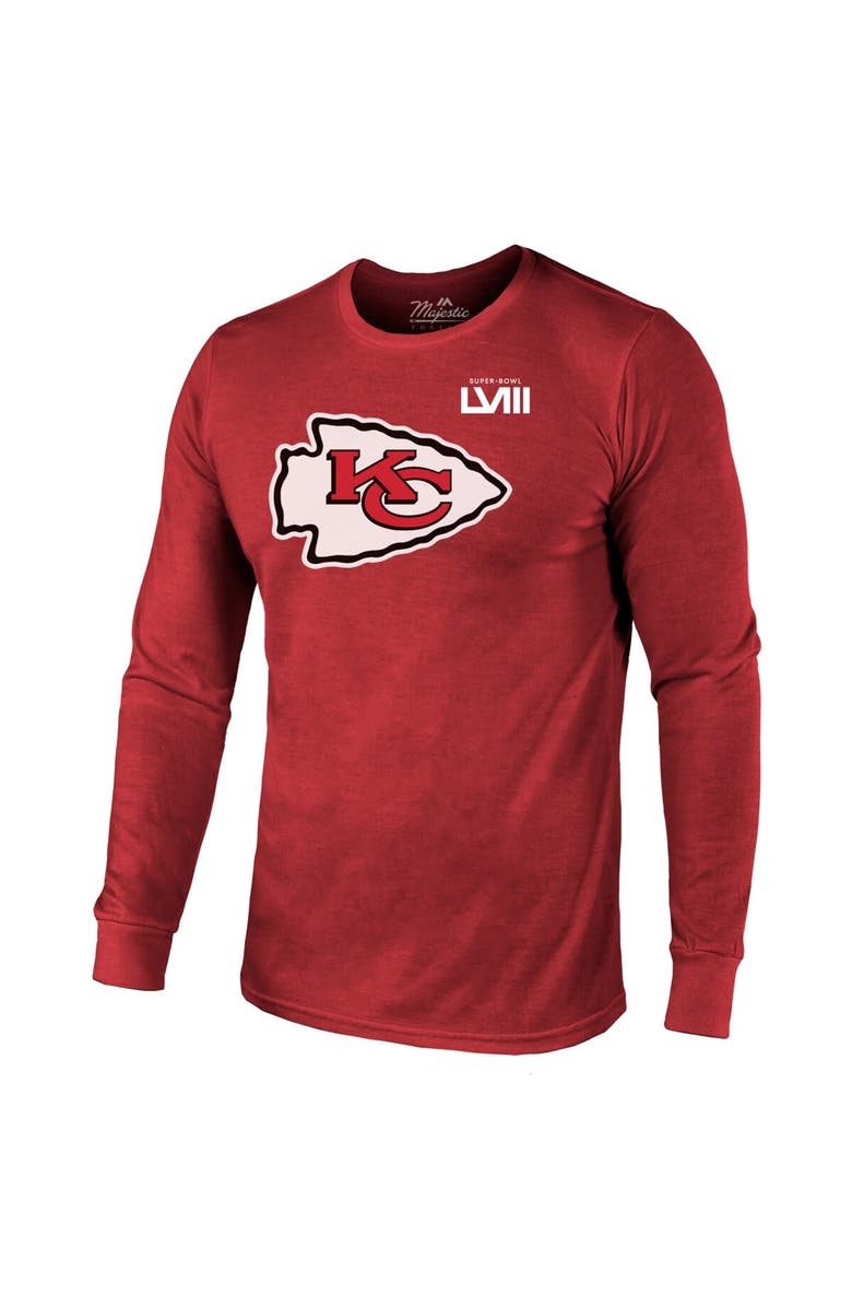 Majestic Threads Men's Majestic Threads Travis Kelce Red Kansas City Chiefs Super Bowl LVIII Name & Number Tri-Blend Long Sleeve T-Shirt, Alternate, color, 