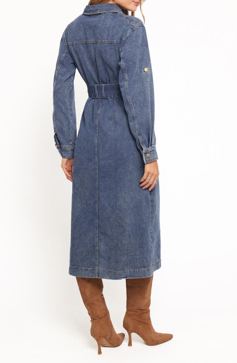 Petal & Pup Ballina Tie Waist Long Sleeve Denim Midi Dress, Alternate, color, Blue Denim